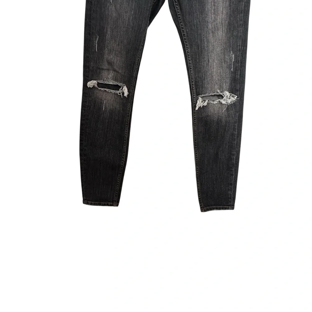 ZARA Distressed Skinny Jeans Size 30 Dark Gray Button Fly High Rise EUC